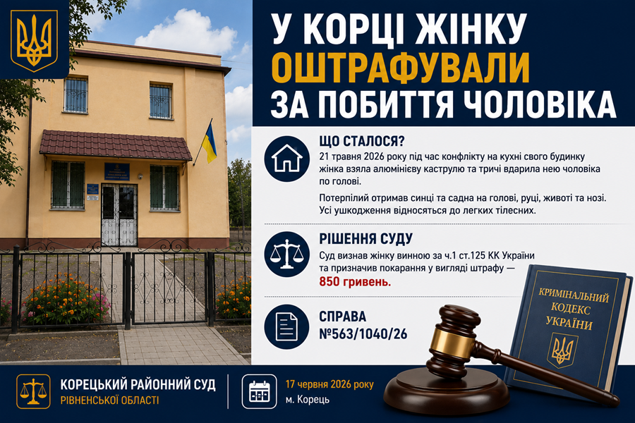 У Корці жінку оштрафували за побиття чоловіка кухонною каструлею
